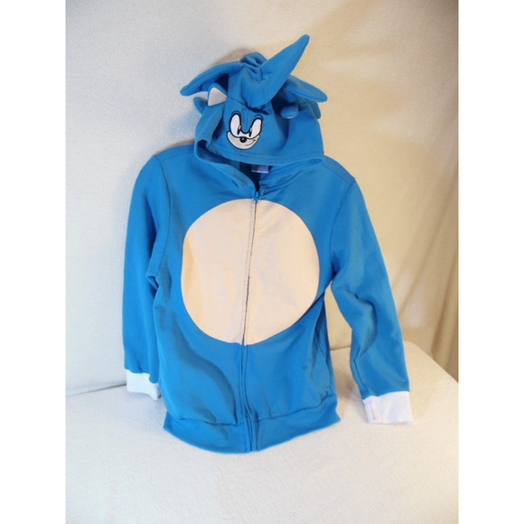 Sonic The Hedgehog Other - Sonic‎ Hoodie Kids Size Large Blue Fleece Material Embroidery Eyes Costume